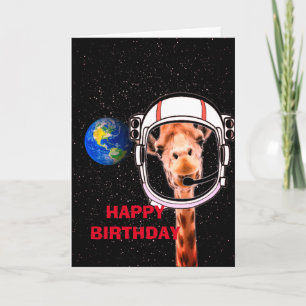Happy Birthday Giraffe In Space Humour Card