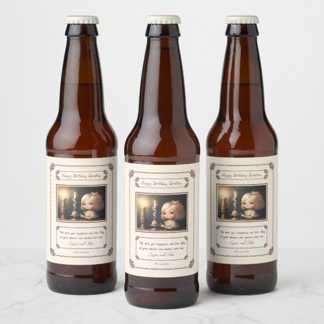 Happy Birthday Girl 01 Beer Bottle Label (Bottles)