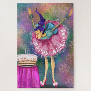 Happy Birthday - Girl Blowing Out Candles - Fun Jigsaw Puzzle