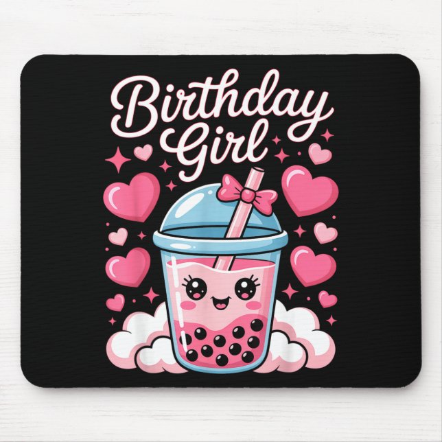 Happy Birthday Girl Cute Nk Bow Bubble Boba Tea An Mouse Pad (Front)