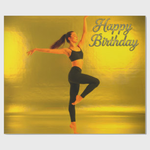 HAPPY BIRTHDAY GIRL DANCING GOLDEN GLOW WRAPPING PAPER