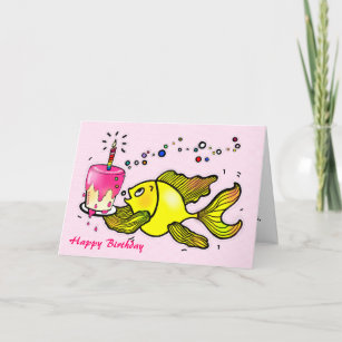 Happy Birthday Girl Fish - funny cartoon card