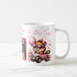 HAPPY BIRTHDAY GIRL PINK BEAVER PERSONALIZED  COFFEE MUG
