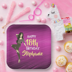 Happy Birthday Girl Purple Burgundy Paper Plate
