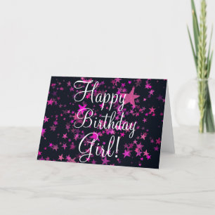 Happy Birthday Girl Quote Cute Pink Stars Design Holiday Card