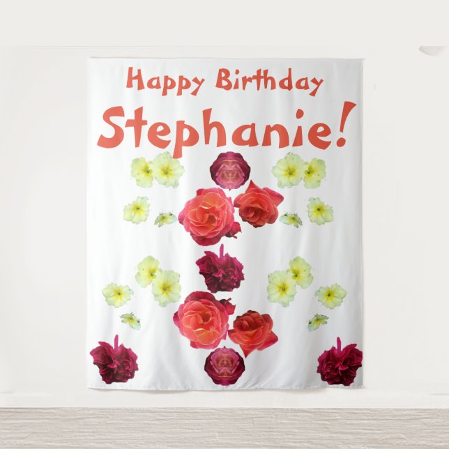 Happy Birthday girl stephanie female lady Tapestry (Front)