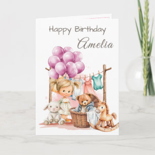 Happy Birthday Girl Watercolor Birthday Card