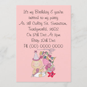 Happy Birthday Girl wishes 1 Year Old Invitation