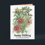 Happy Birthday Girlfriend Pink Cosmos Wildflowers Card<br><div class="desc">Happy birthday greetings to a special girlfriend featuring a bouquet of pink cosmos flowers and other wildflowers hand drawn with black ink and watercolor. On the inside is a coordinating shade of melon orange and text you can edit to fit your needs.</div>