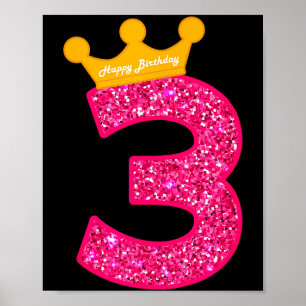 Happy birthday girls 3rd party 3 years old bday poster