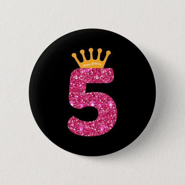 Happy Birthday , Girls 5th Party 5 Years Old Bday 2 Inch Round Button (Front)