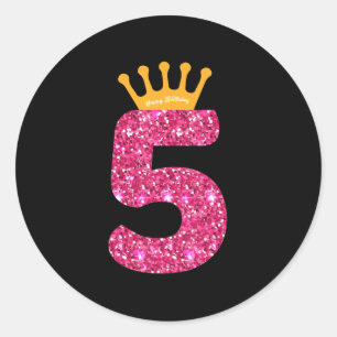 Happy Birthday , Girls 5th Party 5 Years Old Bday Classic Round Sticker