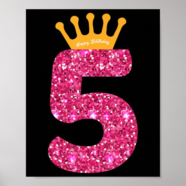 Happy Birthday , Girls 5th Party 5 Years Old Bday Poster (Front)