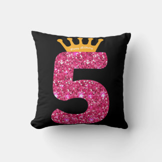 Happy Birthday , Girls 5th Party 5 Years Old Bday Throw Pillow