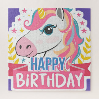 Happy Birthday Girls Bday Unicorn Custom Name Text Jigsaw Puzzle