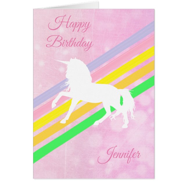 Happy Birthday Girl's Unicorn Personalized Card (Front)