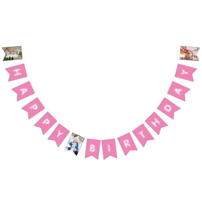Happy Birthday Girly Daughter Photo White And Pink Bunting Flags (All)