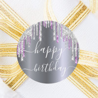 Happy Birthday glitter silver purple sparkle glam