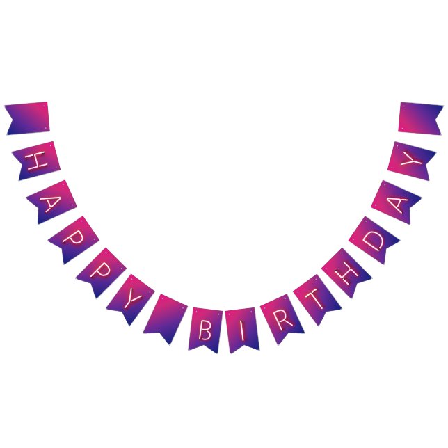 Happy Birthday Glowing Neon Lights on Gradient Bunting Flags (All)