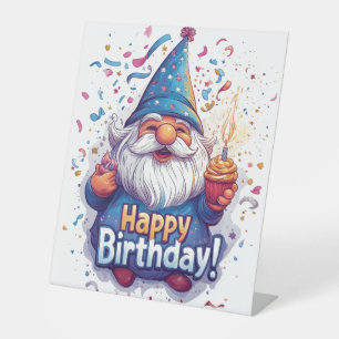 Happy Birthday Gnome: Whimsical Birthday Design Pedestal Sign