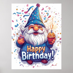 Happy Birthday Gnome: Whimsical Birthday Design Poster