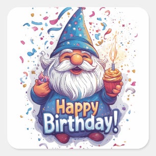 Happy Birthday Gnome: Whimsical Birthday Design Square Sticker