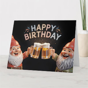 "Happy Birthday" Gnomes Toasting Beer Mugs Card