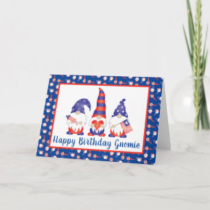Happy Birthday Gnomie Red White Blue  Card