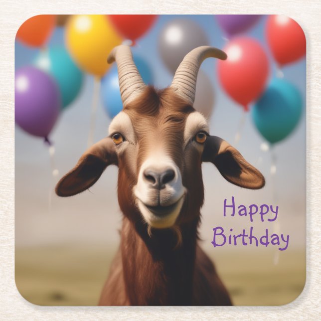 Happy Birthday Goat Square Paper Coaster (Front)