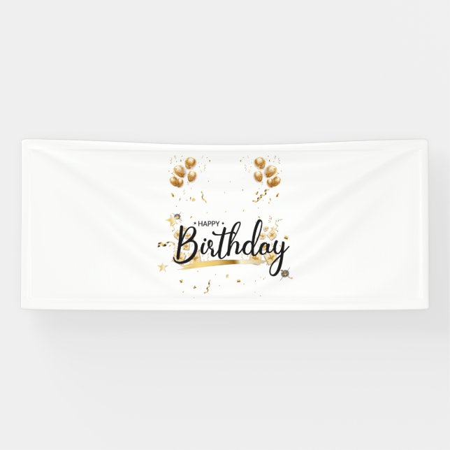 Happy Birthday Gold 2.5x6 Vinyl Banner (Horizontal)