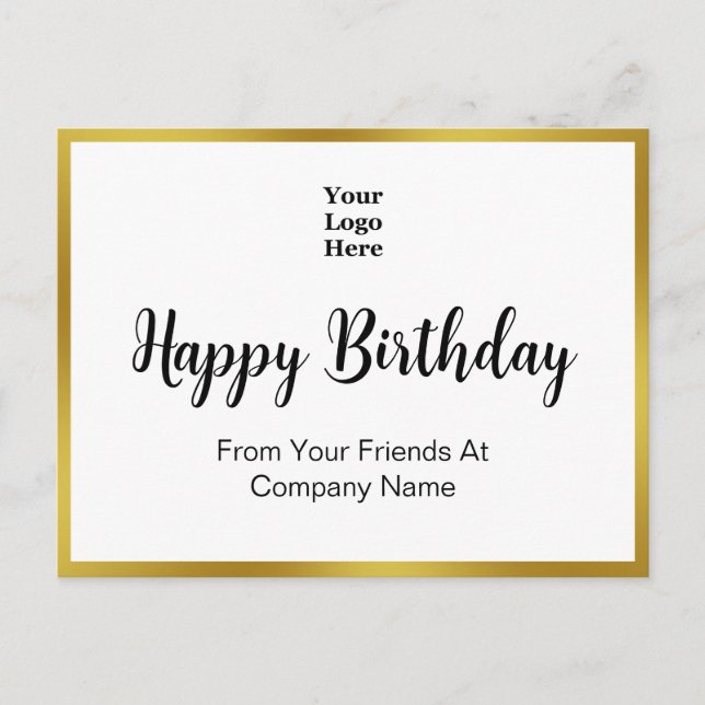 Happy Birthday Gold and White Elegant Business Postcard (Front)