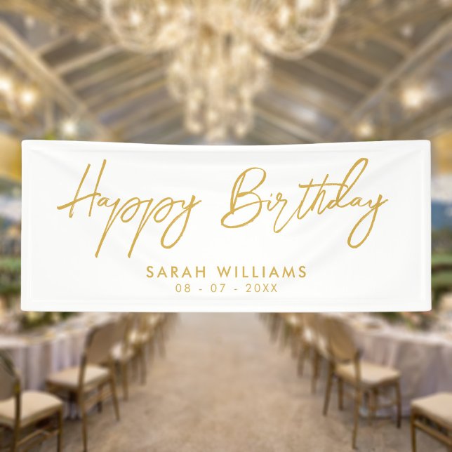 Happy Birthday Gold and White Modern Script Banner (Creator Uploaded)