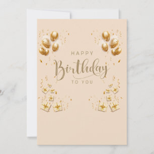 happy birthday gold balloons creme invitation