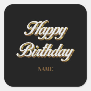Happy Birthday Gold Elegant Typography Gift Bag Square Sticker