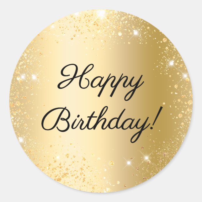 Happy Birthday Gold glitter Classic Round Sticker (Front)