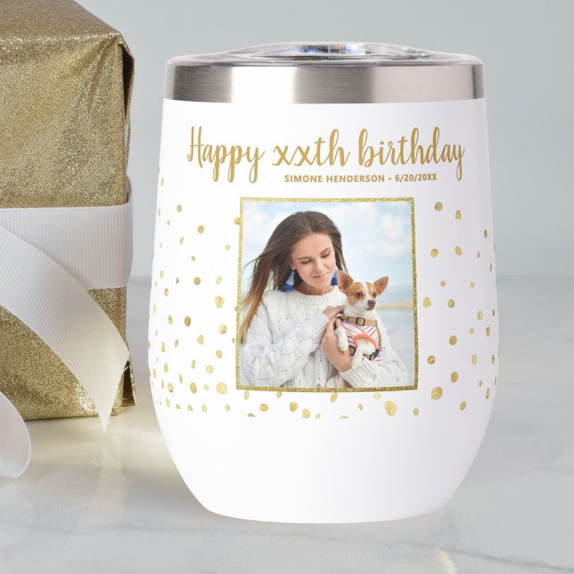 Happy Birthday Gold Glitter Photo Any Year Custom  (Creator Uploaded)