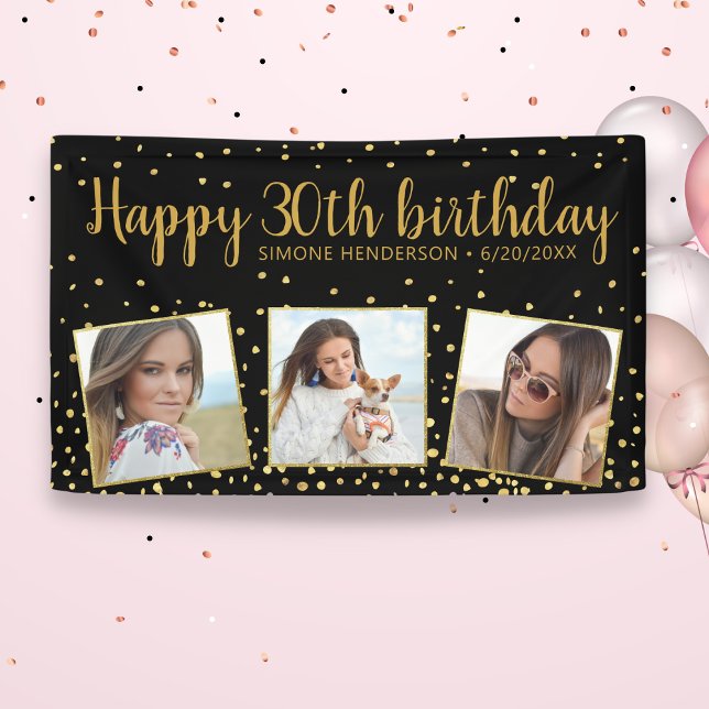 Happy Birthday Gold Glitter Photos Any Year Custom Banner (Creator Uploaded)