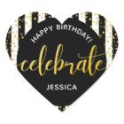 Happy Birthday Gold Glitter Script Black White