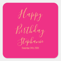 Happy Birthday Gold Hot Pink Custom Name Colours