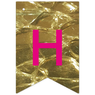 Happy Birthday Gold Hot Pink Shiny Glitter Party Bunting Flags