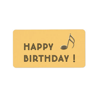 "Happy Birthday" Gold Music Note Yellow Gift Label