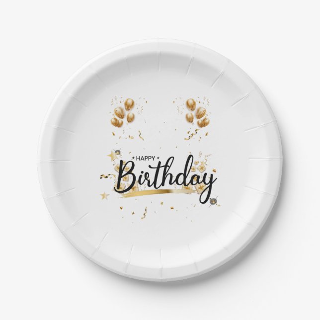Happy Birthday Gold Paper Plates (Front)