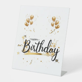 Happy Birthday Gold Pedestal Sign