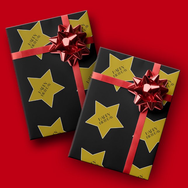 Happy Birthday Gold Stars Hollywood Theme Wrapping Paper (Creator Uploaded)