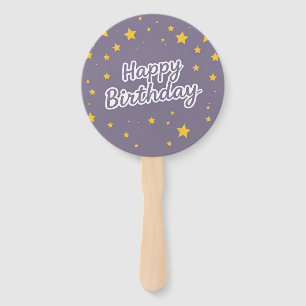 Happy Birthday Gold Stars on Blue  Hand Fan