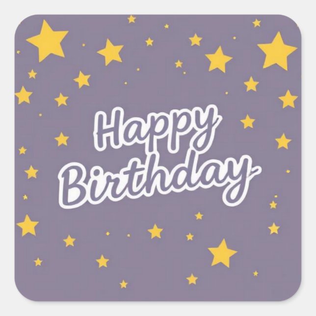 Happy Birthday Gold Stars on Blue  Square Sticker (Front)
