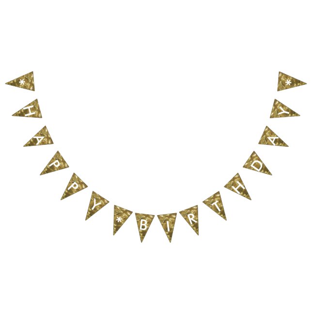 Happy Birthday Gold White Shiny Glitter Party Bunting Flags (All)