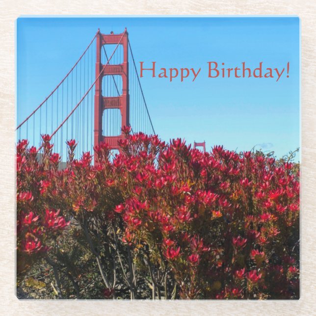 Happy Birthday, Golden Gate Bridge! Glass Coaster (Front)
