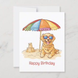 Happy Birthday Golden Retriever Beach Dog Postcard