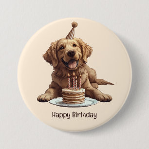 Happy Birthday Golden Retriever Dog 3 Inch Round Button